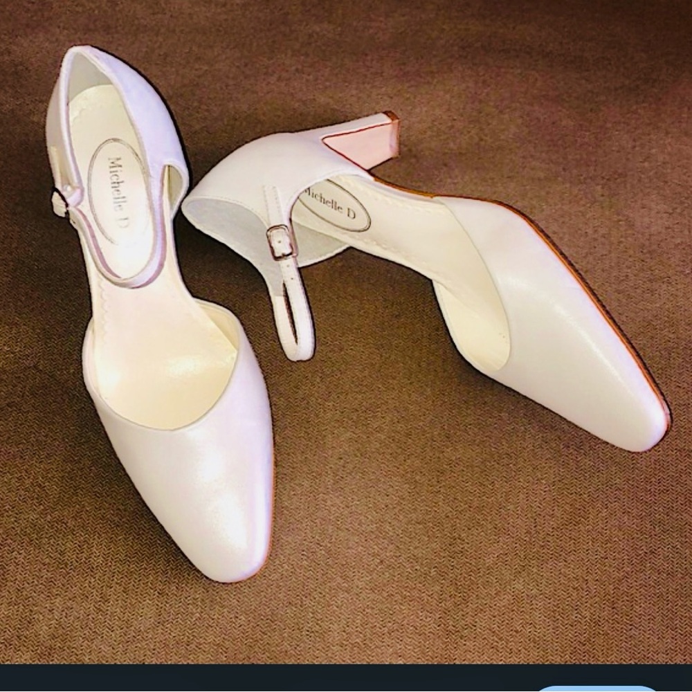 Michelle D White Satin Heels for Special Occasions